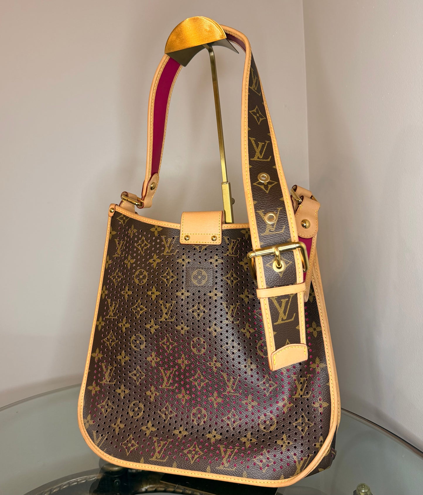 SOLD — Louis Vuitton Perforated Musette with Fuchsia Underlay