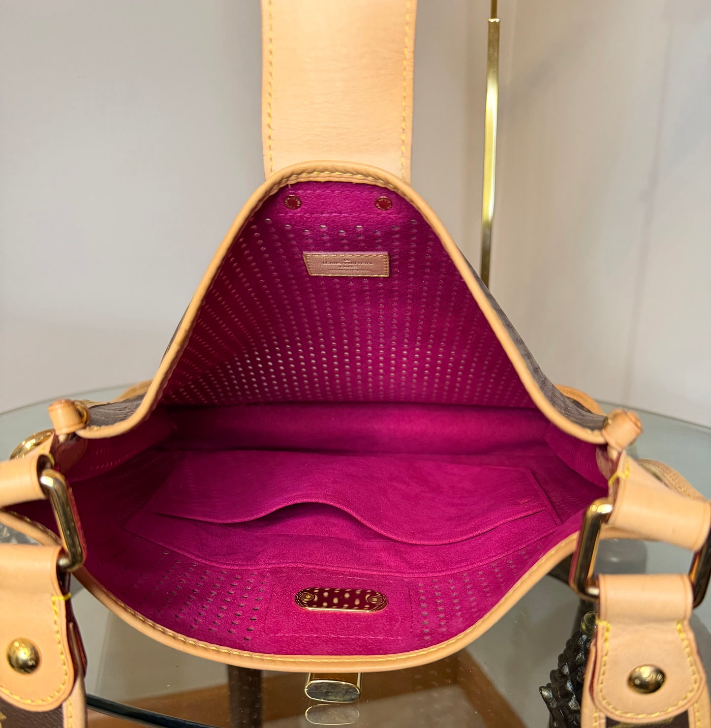 SOLD — Louis Vuitton Perforated Musette with Fuchsia Underlay