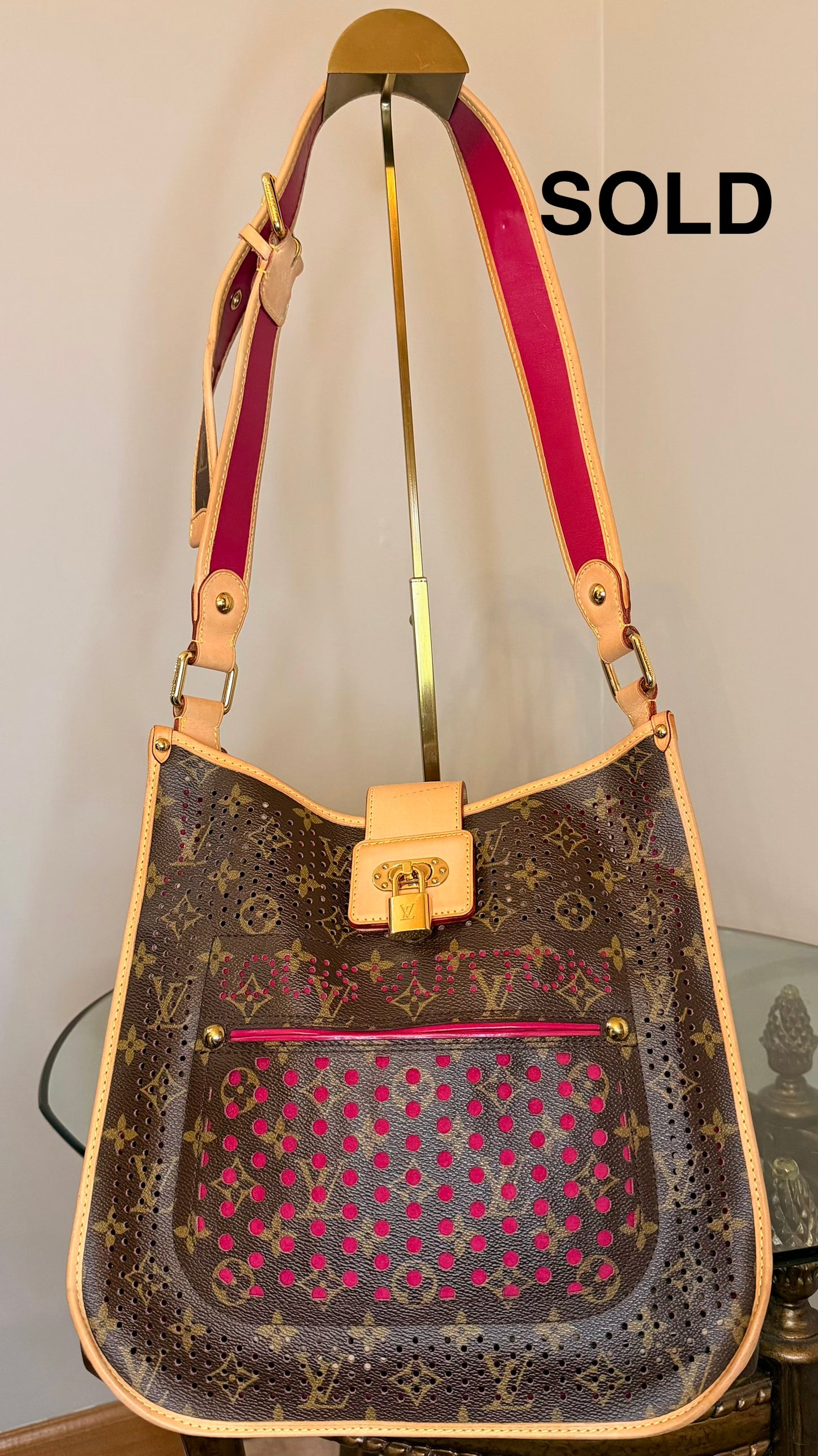 SOLD — Louis Vuitton Perforated Musette with Fuchsia Underlay