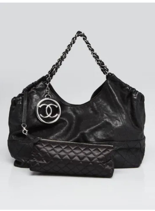 CHANEL Coco Cabas Tote — Black Leather / Silver-Tone Hardware