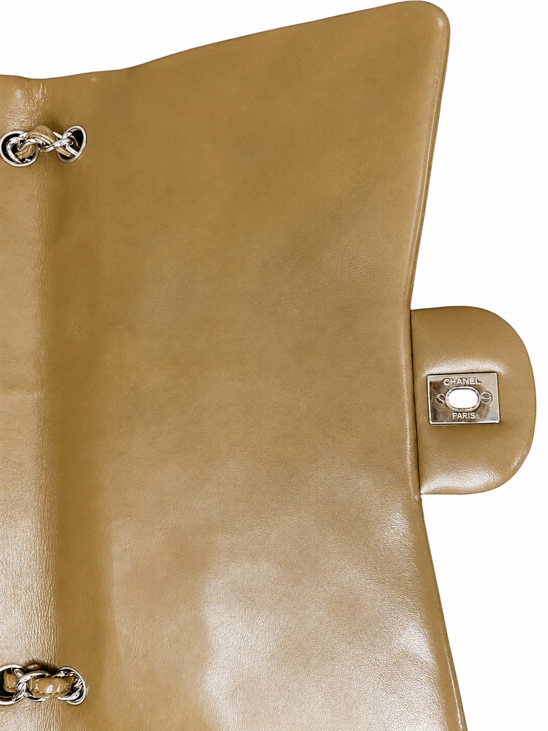 Chanel Classic Maxi Single Flap Patent Dark Beige Khaki 14-Series NEVER CARRIED