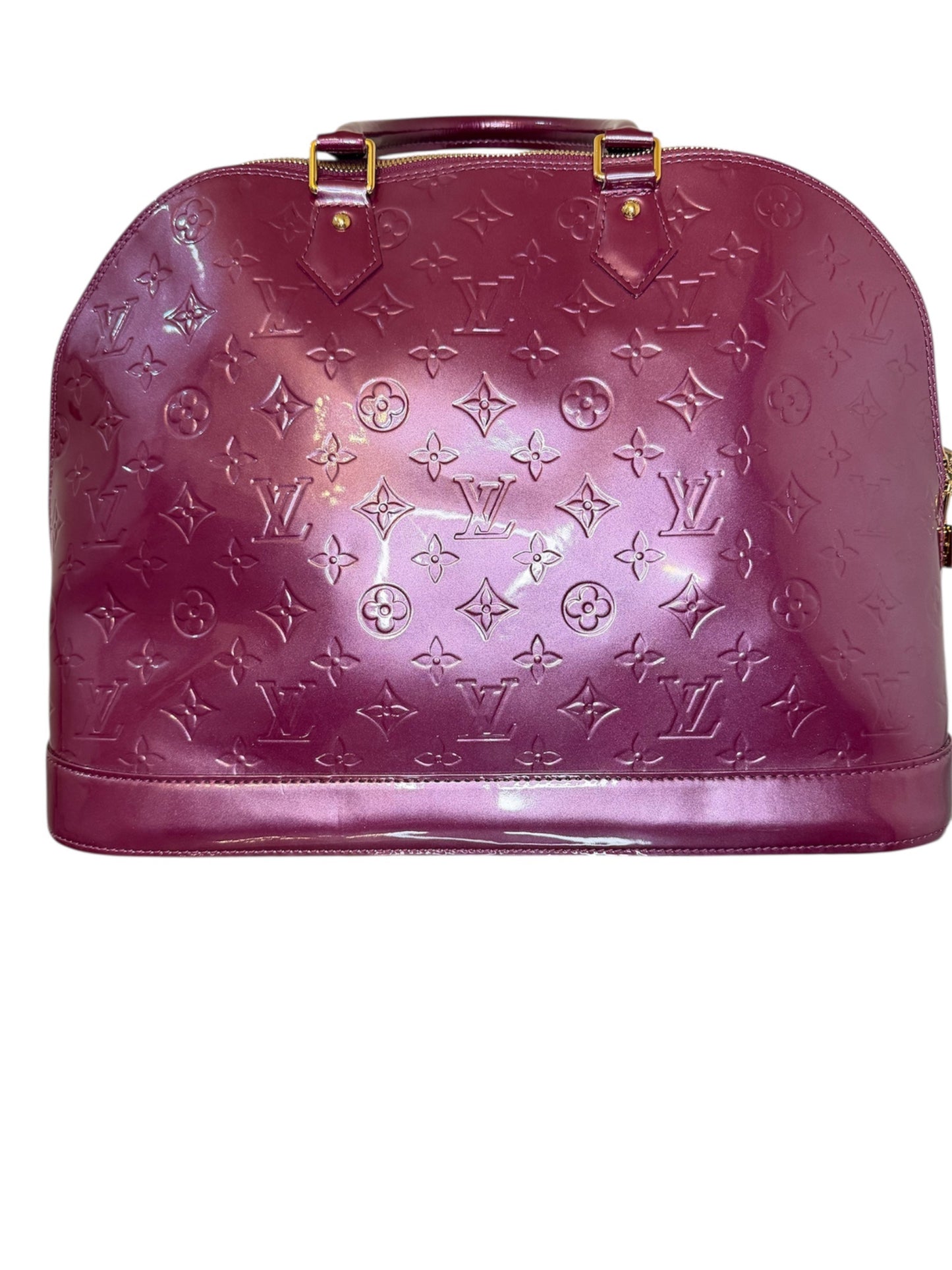 Louis Vuitton Alma MM in Vernis Amethyst from the Trunks & Bags collection, back view