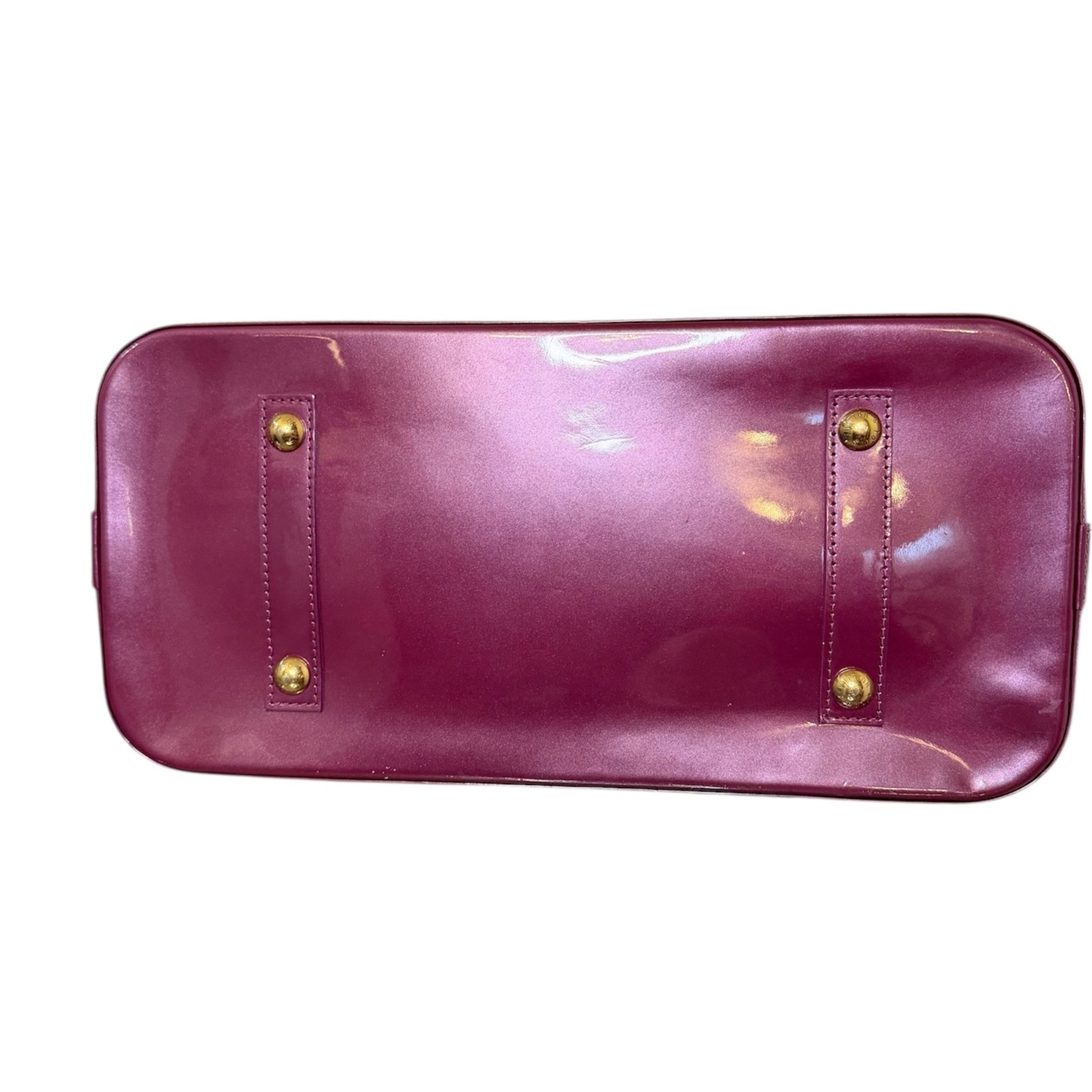 Louis Vuitton Alma MM in Vernis Amethyst from the Trunks & Bags collection, base view.