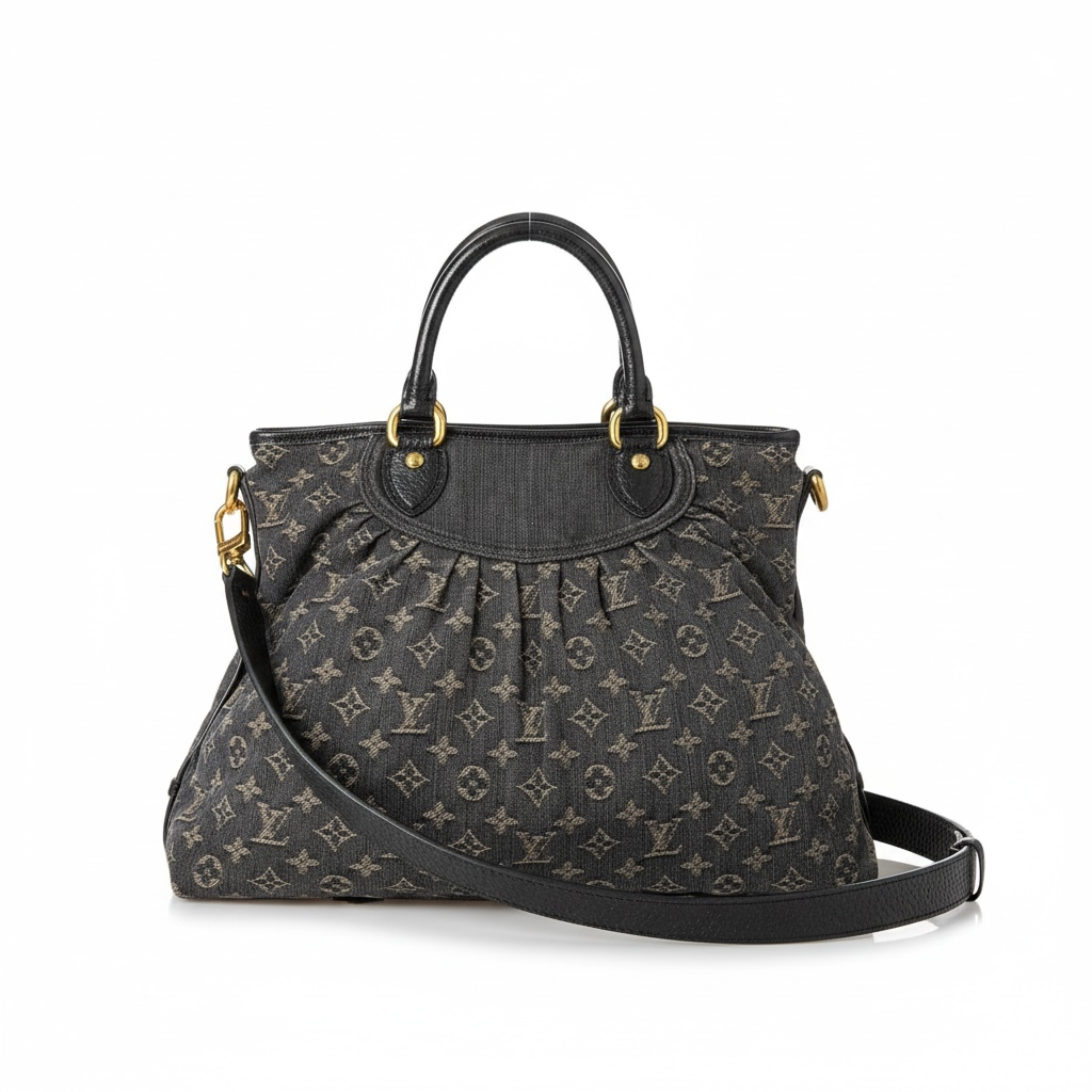 Back view of Louis Vuitton Neo Cabby Denim GM in Noir monogram denim