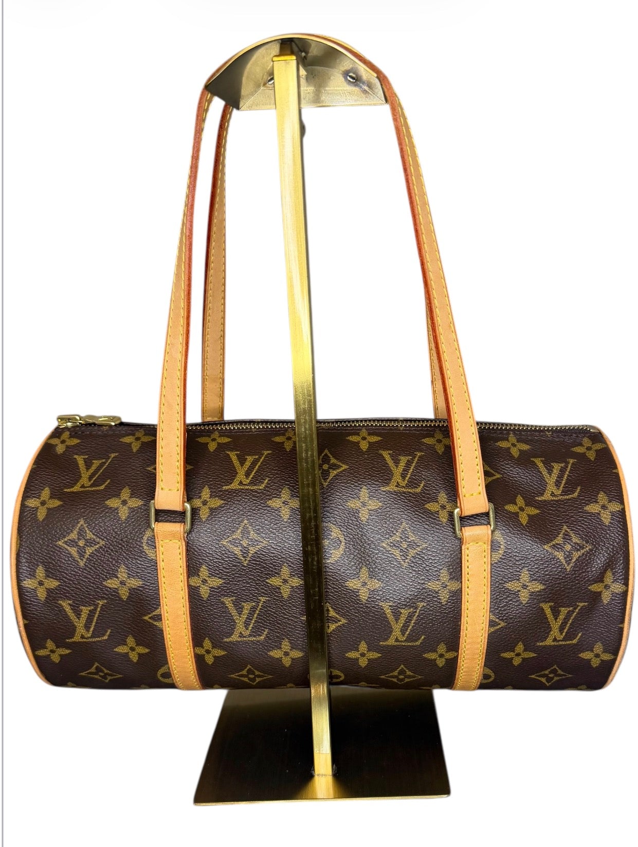 Vintage Louis Vuitton Papilon 30 monogram barrel bag, back view, near-pristine condition